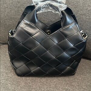 Elegant Black Woven PU Shoulder Bag
NWOT